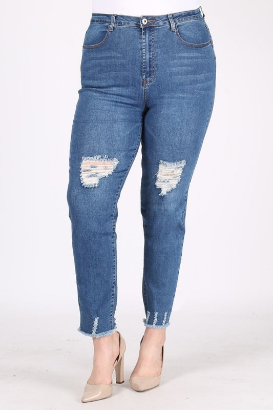 Plus Size Mid-rise distressed denim jeans VTR-206