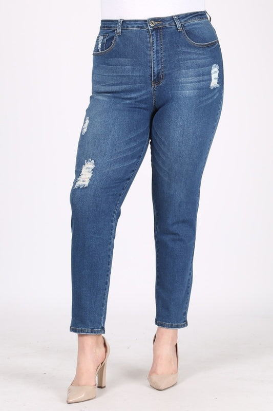 Plus Size Mid-rise distressed denim jeans VTR-207