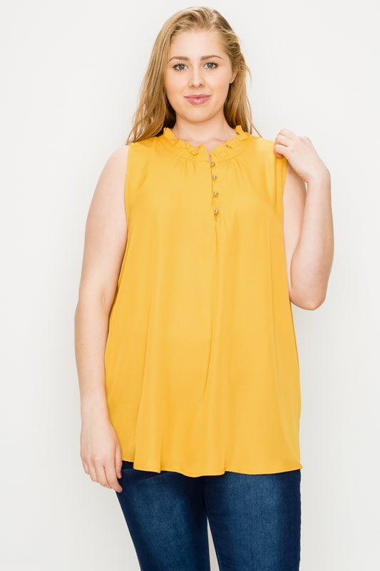 Plus size Wool-Dobby Sleeveless Top WT802X-Mustard