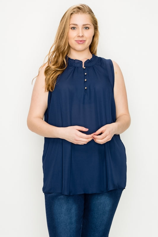 Plus size Wool-Dobby Sleeveless Top WT802X-Navy