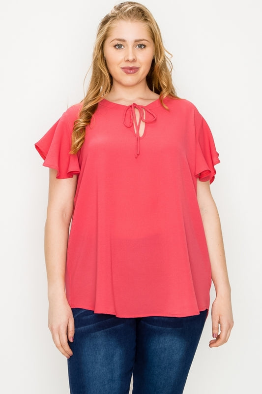 Plus size Koshibo Key-hole top WT804X-Coral