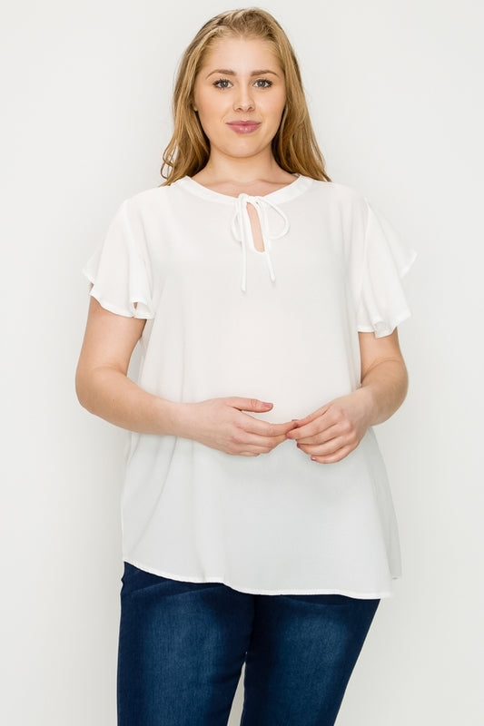 Plus size Koshibo Key-hole top WT804X-Ivory