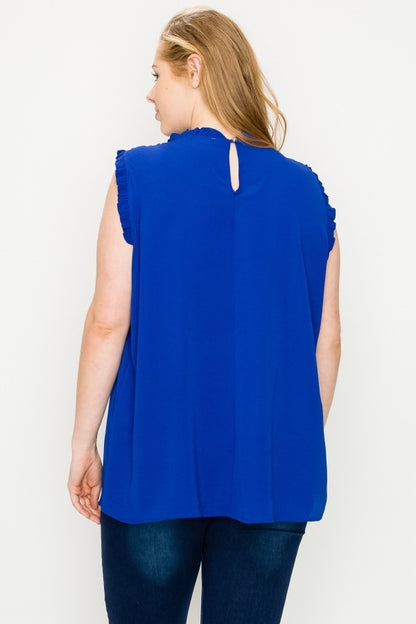 Plus Size Sleeveless Smocked Ruffle Yoke Blouse – Flowy Dressy Top for Women