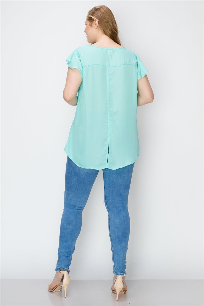 Comfortable Women's Plus Size Wool Dobby Top – Lightweight Short Sleeve Casual Wear