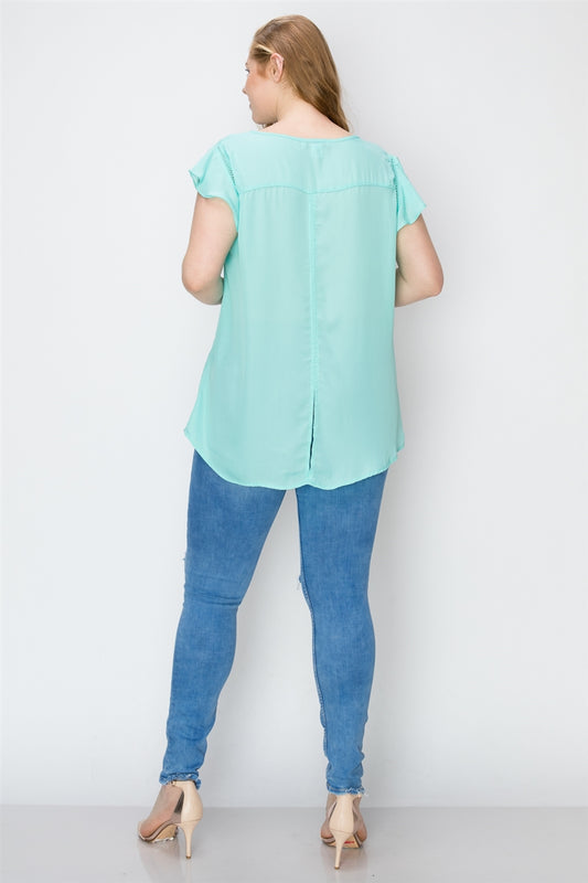 Comfortable Women's Plus Size Wool Dobby Top – Lightweight Short Sleeve Casual Wear