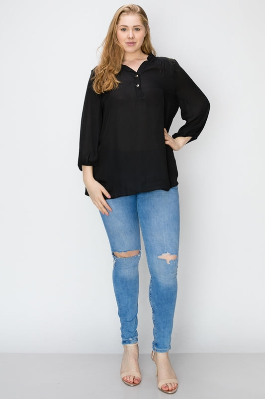 Wool Dobby Henley Plus Top