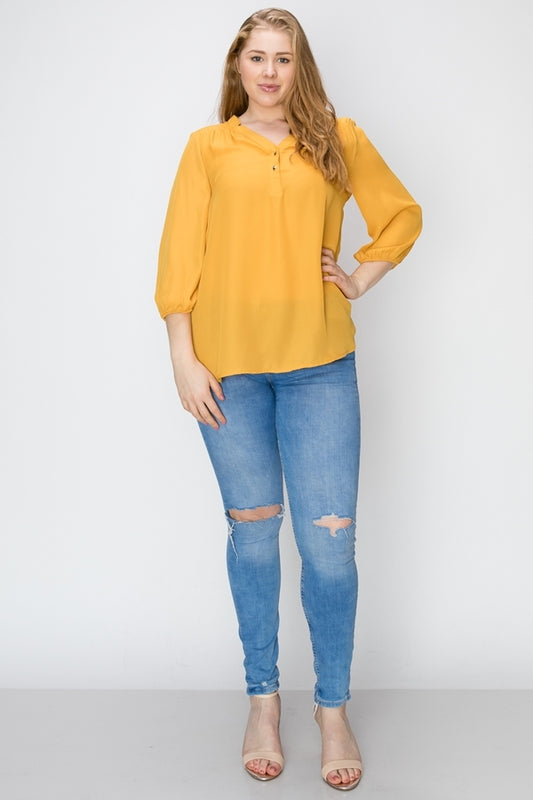 Wool Dobby Henley Plus Top