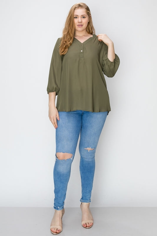 Wool Dobby Henley Plus Top