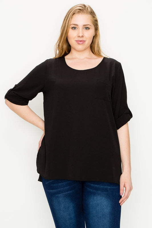Plus size Koshibo roll-tabs Sleeves Top