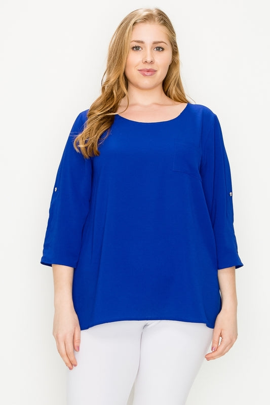 Plus size Koshibo roll-tabs Sleeves Top