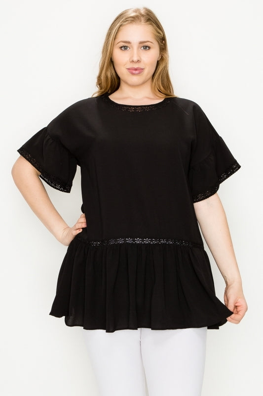 Plus size Koshibo Crochet Ruffled top