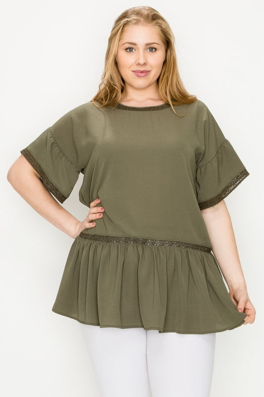 Plus size Koshibo Crochet Ruffled top