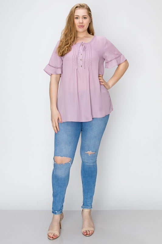 Wool Dobby Pintuck Hi-Low Plus Tunic