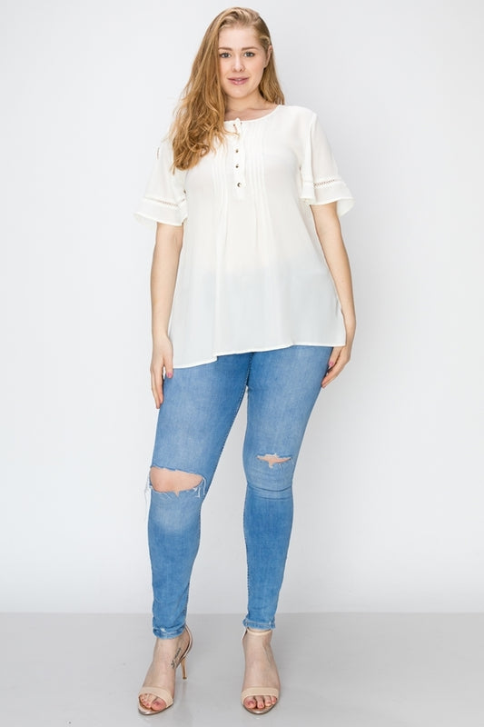 Wool Dobby Pintuck Hi-Low Plus Tunic